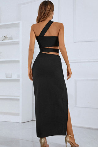 Shop One-Shoulder Cutout Front Split Maxi Dress Now On Klozey Store - U.S. Fashion And Be Up-To-Fashion!