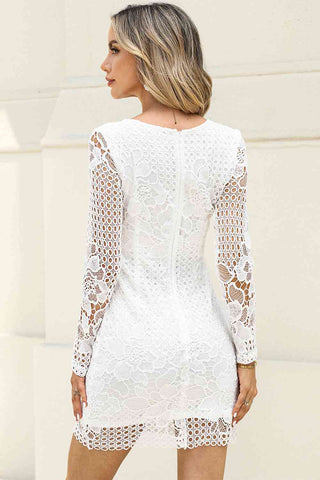 Shop Round Neck Long Sleeve Lace Dress Now On Klozey Store - Trendy U.S. Premium Women Apparel & Accessories And Be Up-To-Fashion!