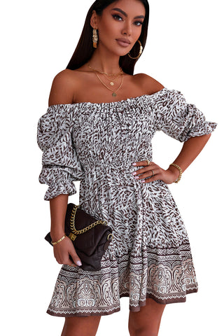 Shop Printed Off-Shoulder Pleated Dress Now On Klozey Store - U.S. Fashion And Be Up-To-Fashion!