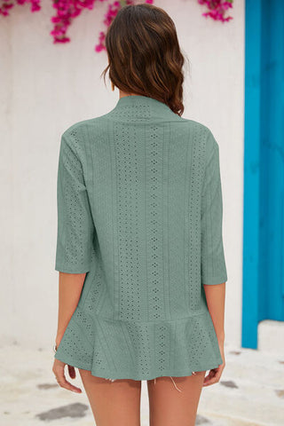 Shop Eyelet Open Front Cardigan Now On Klozey Store - Trendy U.S. Premium Women Apparel & Accessories And Be Up-To-Fashion!