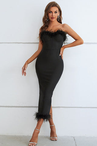 Shop Feather Trim Strapless Sweetheart Neck Dress Now On Klozey Store - U.S. Fashion And Be Up-To-Fashion!