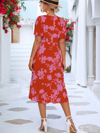 Shop Floral Puff Sleeve Ruffle Hem Midi Dress Now On Klozey Store - Trendy U.S. Premium Women Apparel & Accessories And Be Up-To-Fashion!