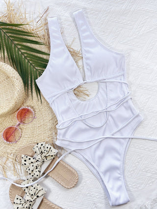 Shop Ribbed Lace Up One-Piece Swimsuit Now On Klozey Store - Trendy U.S. Premium Women Apparel & Accessories And Be Up-To-Fashion!