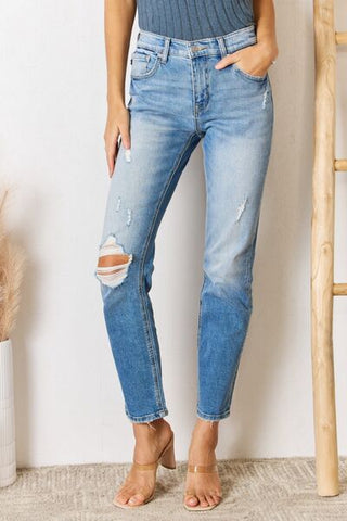 Shop Kancan High Rise Distressed Slim Straight Jeans Now On Klozey Store - Trendy U.S. Premium Women Apparel & Accessories And Be Up-To-Fashion!