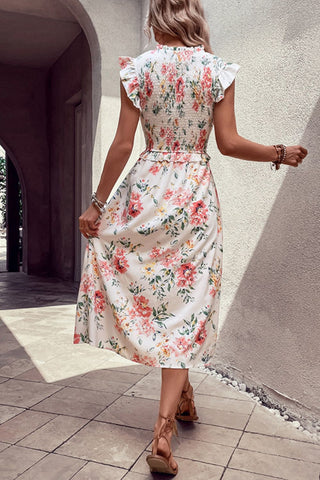 Shop Floral Smocked Butterfly Sleeve Slit Dress Now On Klozey Store - Trendy U.S. Premium Women Apparel & Accessories And Be Up-To-Fashion!
