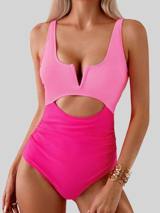 Shop Tied Cutout Contrast One-Piece Swimwear Now On Klozey Store - Trendy U.S. Premium Women Apparel & Accessories And Be Up-To-Fashion!
