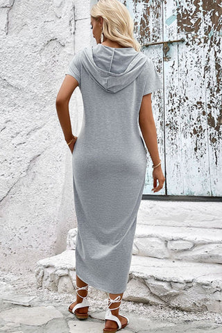 Shop Short Sleeve Front Slit Hooded Dress Now On Klozey Store - Trendy U.S. Premium Women Apparel & Accessories And Be Up-To-Fashion!
