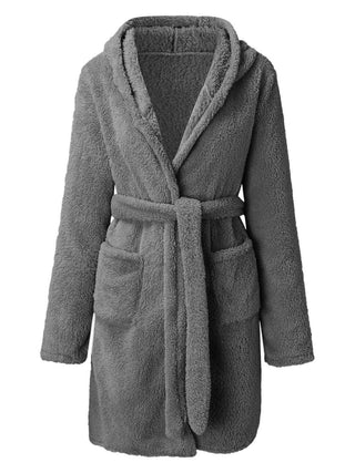 Shop Tie Waist Hooded Robe Now On Klozey Store - Trendy U.S. Premium Women Apparel & Accessories And Be Up-To-Fashion!