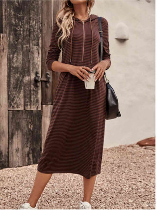 Shop Striped Zip Front Hooded Dress Now On Klozey Store - Trendy U.S. Premium Women Apparel & Accessories And Be Up-To-Fashion!