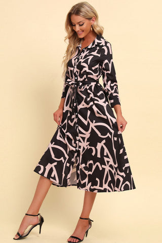 Shop Printed Button Front Belted Midi Dress Now On Klozey Store - U.S. Fashion And Be Up-To-Fashion!