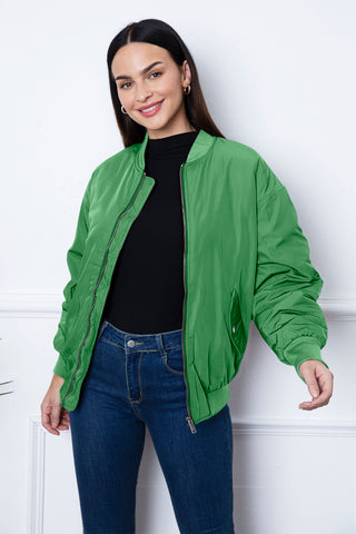 Shop Ruched Zip Up Dropped Shoulder Jacket Now On Klozey Store - Trendy U.S. Premium Women Apparel & Accessories And Be Up-To-Fashion!