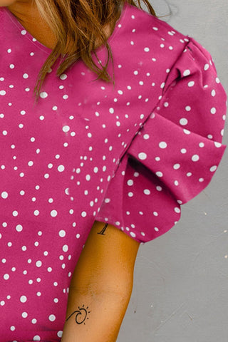 Shop Polka Dot Round Neck Puff Sleeve Blouse Now On Klozey Store - Trendy U.S. Premium Women Apparel & Accessories And Be Up-To-Fashion!