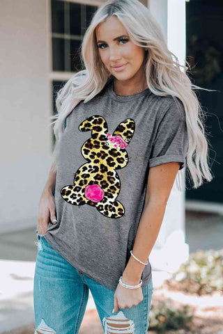 Shop Leopard Bunny Graphic Cuffed Tee Shirt Now On Klozey Store - Trendy U.S. Premium Women Apparel & Accessories And Be Up-To-Fashion!