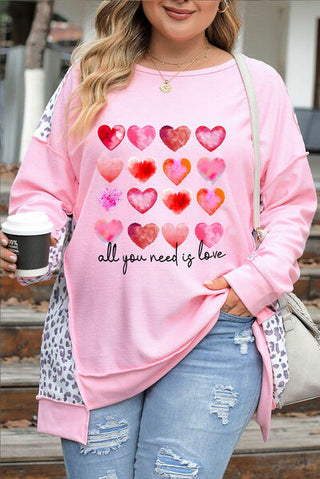 Shop Plus Size Heart Leopard Dropped Shoulder Sweatshirt Now On Klozey Store - Trendy U.S. Premium Women Apparel & Accessories And Be Up-To-Fashion!