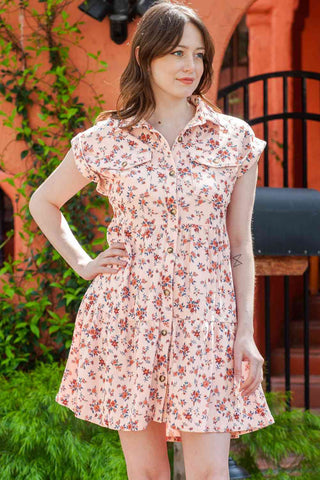 Shop Floral Button Down Mini Dress Now On Klozey Store - Trendy U.S. Premium Women Apparel & Accessories And Be Up-To-Fashion!