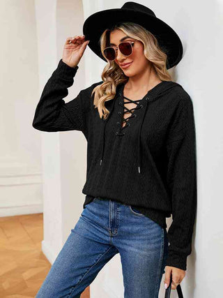 Shop Lace-Up Long Sleeve Hoodie Now On Klozey Store - Trendy U.S. Premium Women Apparel & Accessories And Be Up-To-Fashion!