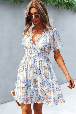 Shop Printed Flutter Sleeve V-Neck Dress Now On Klozey Store - Trendy U.S. Premium Women Apparel & Accessories And Be Up-To-Fashion!