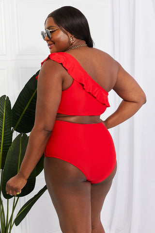 Shop Marina West Swim Seaside Romance Ruffle One-Shoulder Bikini in Red Now On Klozey Store - Trendy U.S. Premium Women Apparel & Accessories And Be Up-To-Fashion!