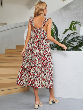 Shop Printed Ruffled Sleeveless Midi Dress Now On Klozey Store - Trendy U.S. Premium Women Apparel & Accessories And Be Up-To-Fashion!