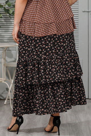 Shop Plus Size Ditsy Floral Layered Maxi Skirt Now On Klozey Store - Trendy U.S. Premium Women Apparel & Accessories And Be Up-To-Fashion!