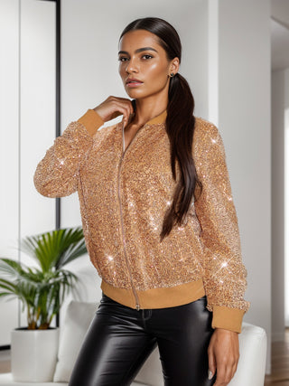 Shop Sequin Zip Up Long Sleeve Jacket Now On Klozey Store - Trendy U.S. Premium Women Apparel & Accessories And Be Up-To-Fashion!