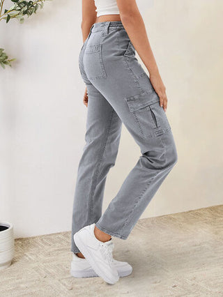 Shop Buttoned Straight Jeans with Cargo Pockets Now On Klozey Store - Trendy U.S. Premium Women Apparel & Accessories And Be Up-To-Fashion!