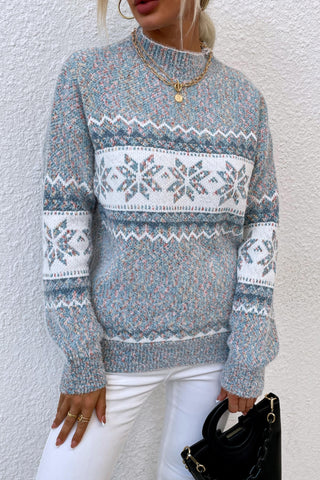 Shop Snowflake Pattern Mock Neck Sweater Now On Klozey Store - Trendy U.S. Premium Women Apparel & Accessories And Be Up-To-Fashion!