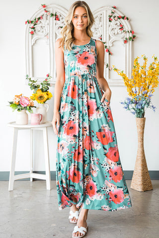 Shop Floral Sleeveless Maxi Dress with Pockets Now On Klozey Store - Trendy U.S. Premium Women Apparel & Accessories And Be Up-To-Fashion!