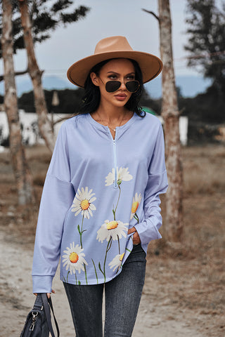 Shop Floral Print Long Sleeve Zipper Front Sweatshirt Now On Klozey Store - U.S. Fashion And Be Up-To-Fashion!
