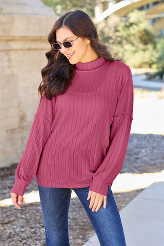 Shop Basic Bae Full Size Ribbed Exposed Seam Mock Neck Knit Top Now On Klozey Store - Trendy U.S. Premium Women Apparel & Accessories And Be Up-To-Fashion!