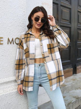 Shop Plaid Button Up Collared Neck Long Sleeve Shirt Now On Klozey Store - Trendy U.S. Premium Women Apparel & Accessories And Be Up-To-Fashion!