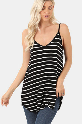 Shop Zenana Striped V-Neck Curved Hem Cami Now On Klozey Store - Trendy U.S. Premium Women Apparel & Accessories And Be Up-To-Fashion!