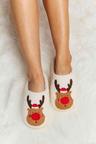 Shop Melody Rudolph Print Plush Slide Slippers Now On Klozey Store - Trendy U.S. Premium Women Apparel & Accessories And Be Up-To-Fashion!