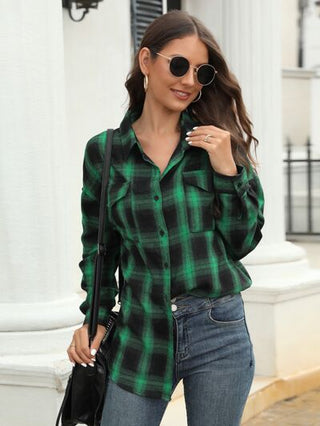 Shop Plaid Button Up Pocketed Shirt Now On Klozey Store - Trendy U.S. Premium Women Apparel & Accessories And Be Up-To-Fashion!