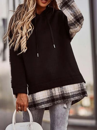 Shop Plaid Drawstring Dropped Shoulder Hoodie Now On Klozey Store - Trendy U.S. Premium Women Apparel & Accessories And Be Up-To-Fashion!