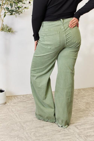 Shop RISEN Full Size Raw Hem Wide-Leg Jeans Now On Klozey Store - Trendy U.S. Premium Women Apparel & Accessories And Be Up-To-Fashion!