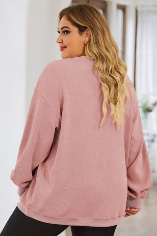 Shop Plus Size Heart Ribbed Round Neck Sweatshirt Now On Klozey Store - Trendy U.S. Premium Women Apparel & Accessories And Be Up-To-Fashion!