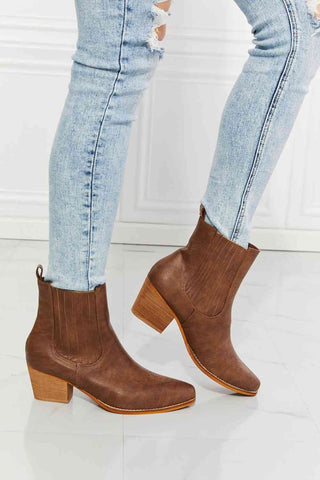 Shop MMShoes Love the Journey Stacked Heel Chelsea Boot in Chestnut Now On Klozey Store - Trendy U.S. Premium Women Apparel & Accessories And Be Up-To-Fashion!