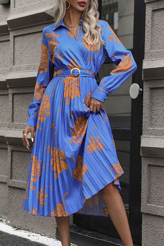Shop Floral Pleated Surplice Long Sleeve Midi Dress Now On Klozey Store - Trendy U.S. Premium Women Apparel & Accessories And Be Up-To-Fashion!