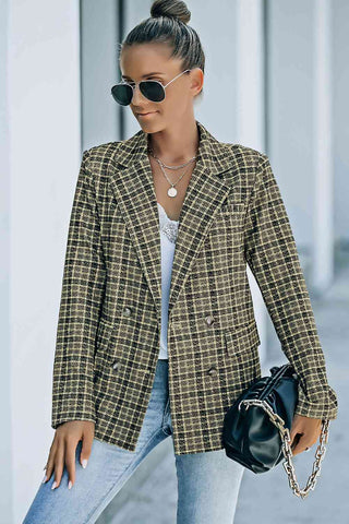 Shop Plaid Double-Breasted Long Sleeve Blazer Now On Klozey Store - Trendy U.S. Premium Women Apparel & Accessories And Be Up-To-Fashion!
