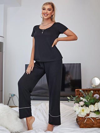 Shop Scoop Neck Top and Elastic Waist Pants Lounge Set Now On Klozey Store - U.S. Fashion And Be Up-To-Fashion!