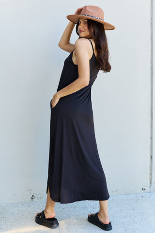 Shop Ninexis Good Energy Full Size Cami Side Slit Maxi Dress in Black Now On Klozey Store - Trendy U.S. Premium Women Apparel & Accessories And Be Up-To-Fashion!