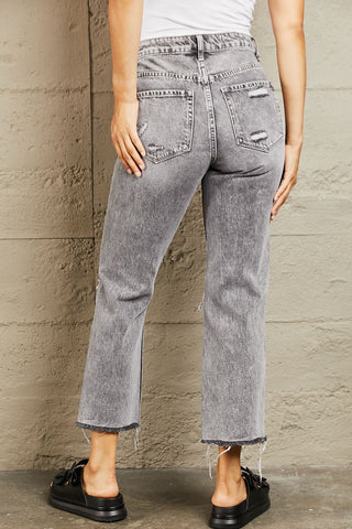 Shop BAYEAS Acid Wash Distressed Cropped Straight Jeans Now On Klozey Store - Trendy U.S. Premium Women Apparel & Accessories And Be Up-To-Fashion!