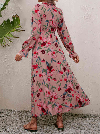 Shop Floral Frill Trim V-Neck Maxi Dress Now On Klozey Store - U.S. Fashion And Be Up-To-Fashion!