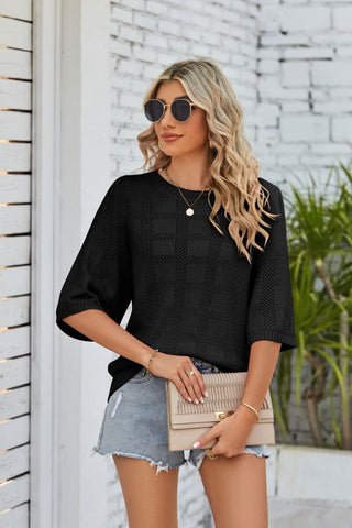 Shop Ribbed Trim Round Neck Knit Top Now On Klozey Store - Trendy U.S. Premium Women Apparel & Accessories And Be Up-To-Fashion!