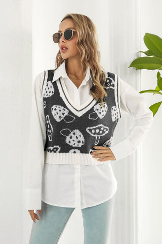 Shop Printed Plunge Neck Sweater Vest Now On Klozey Store - Trendy U.S. Premium Women Apparel & Accessories And Be Up-To-Fashion!