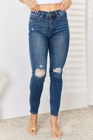 Shop Judy Blue Full Size High Waist Distressed Slim Jeans Now On Klozey Store - U.S. Fashion And Be Up-To-Fashion!