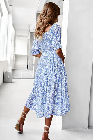 Shop Ditsy Floral Off-Shoulder Smocked Midi Dress Now On Klozey Store - U.S. Fashion And Be Up-To-Fashion!