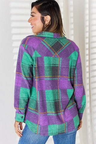 Shop Zenana Plaid Button Up Long Sleeve Shacket Now On Klozey Store - Trendy U.S. Premium Women Apparel & Accessories And Be Up-To-Fashion!