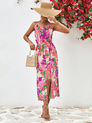 Shop Printed Spaghetti Strap Front Slit Dress Now On Klozey Store - U.S. Fashion And Be Up-To-Fashion!